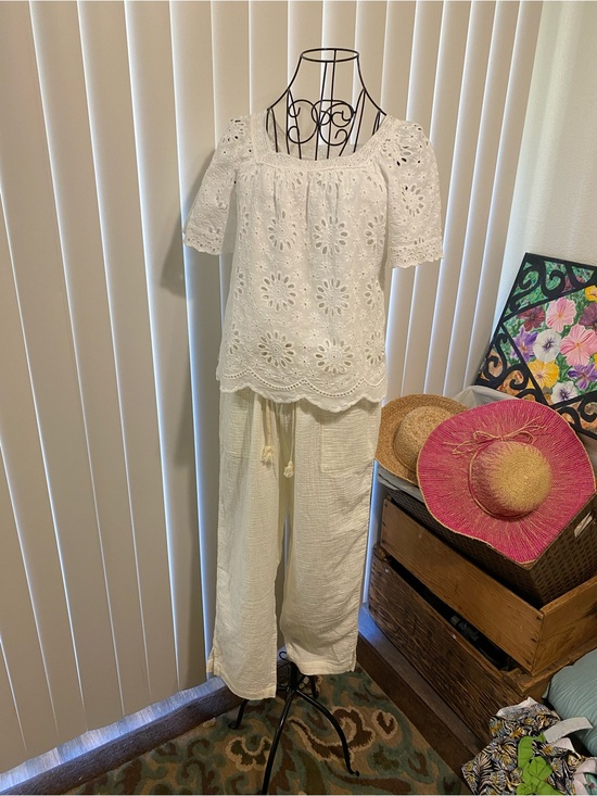 Ultra Pink Tops - Ultra Pink  Daisy White Eyelet Peasant Top